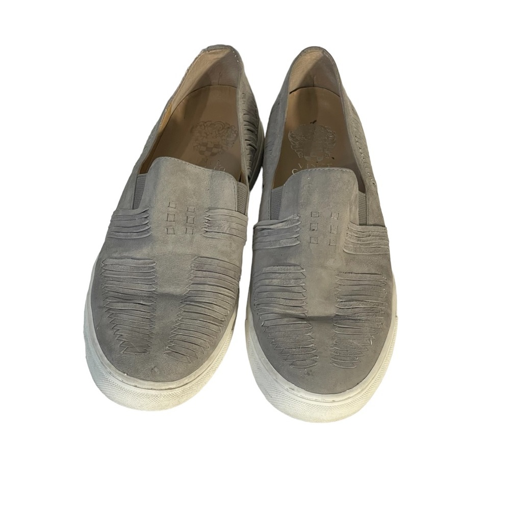 Vince Camuto Beyza Gray Suede Leather Slip On Casual Sneaker Shoe Sz 8.5